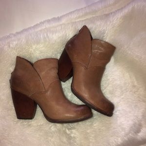Brown leather block heel booties